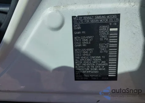 2017 Nissan Rogue Sv from USA, damaged, VIN KNMAT2MT3HP523320